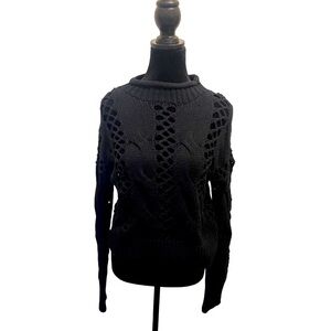 Express Women’s Open Stitch Cable Knit Sweater Size M Black NWT